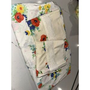 Vintage Utica Stevens Flowers Strawberries Lace Flat Sheet And 2 Pillowcases